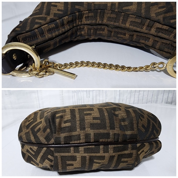 Fendi Zucca Canvas and Leather Chef Chain Link Hobo Bag Brown - Picture 14 of 16